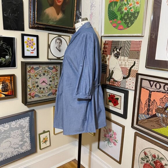 NWT rogers + ROGERS Blue 100% Cotton Pintuck Front Tab Sleeve Tunic Size 24 - Picture 2 of 8